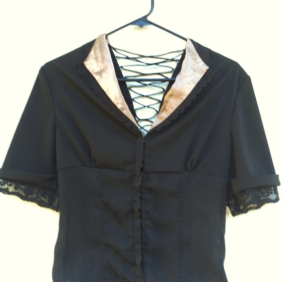 Heavy Red Corset style lace-up back Shirt Sz L - Picture 3 of 11